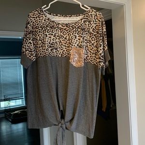 FINAL PRICE DROP Leopard print and grey top with gold glittery pocket